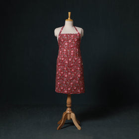 Red - Sanganeri Hand Block Print Cotton Apron with Pocket 34