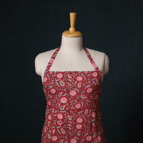 Red - Sanganeri Hand Block Print Cotton Apron with Pocket 34