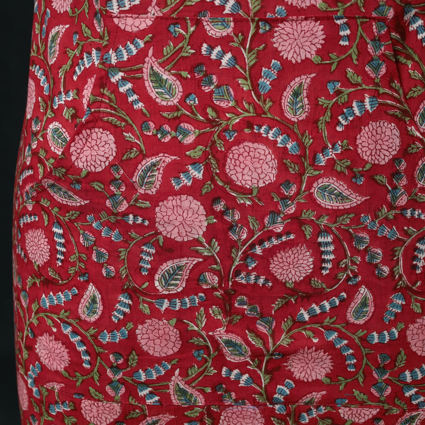 Red - Sanganeri Hand Block Print Cotton Apron with Pocket 34
