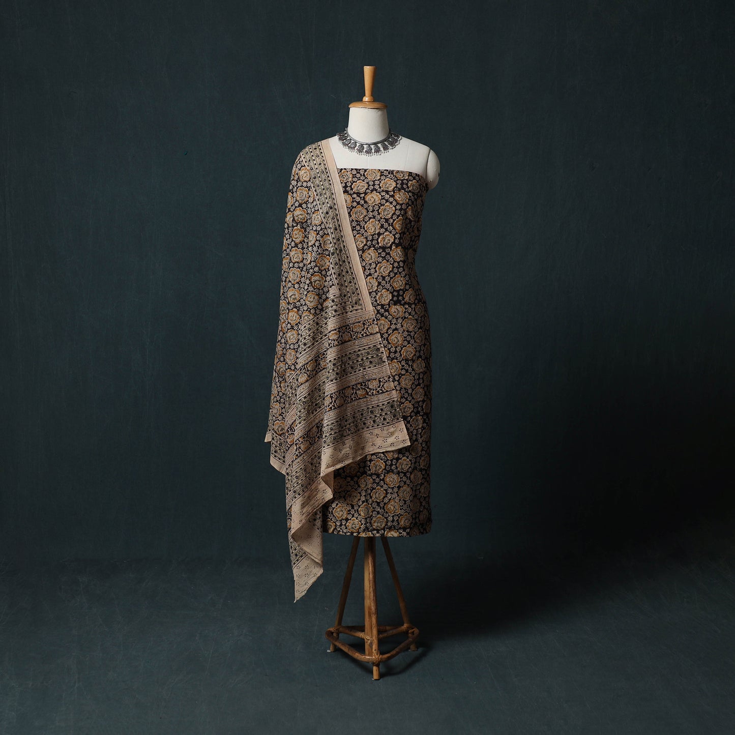 Pedana Hand Block Print Natural Dyed Cotton Kalamkari 2pc Unstitched Dress Material Kurta Set 11