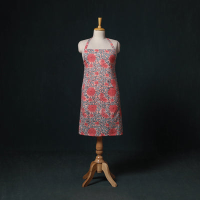 Peach - Sanganeri Hand Block Print Cotton Apron with Pocket 35
