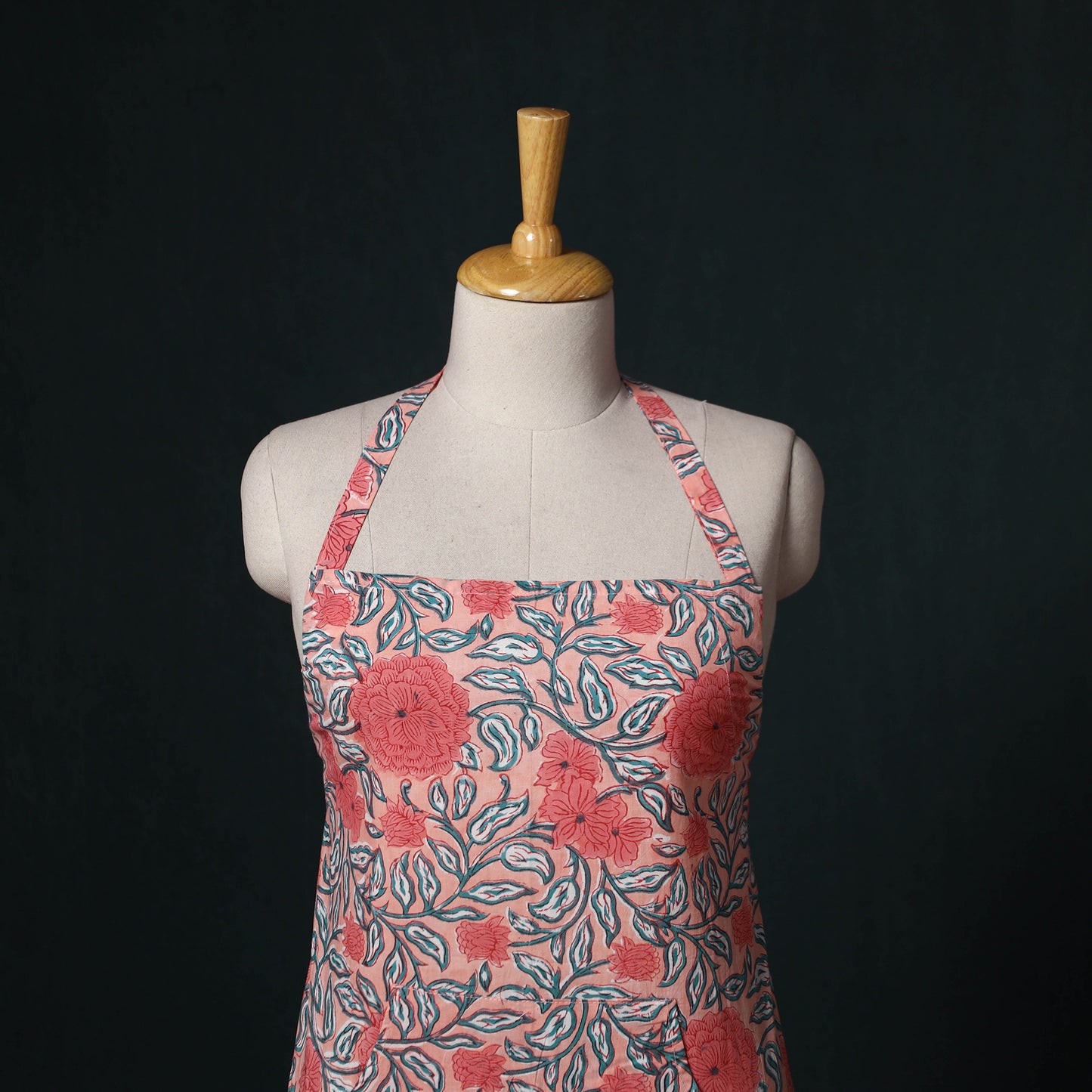 Peach - Sanganeri Hand Block Print Cotton Apron with Pocket 35
