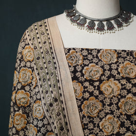 Pedana Hand Block Print Natural Dyed Cotton Kalamkari 2pc Unstitched Dress Material Kurta Set 11