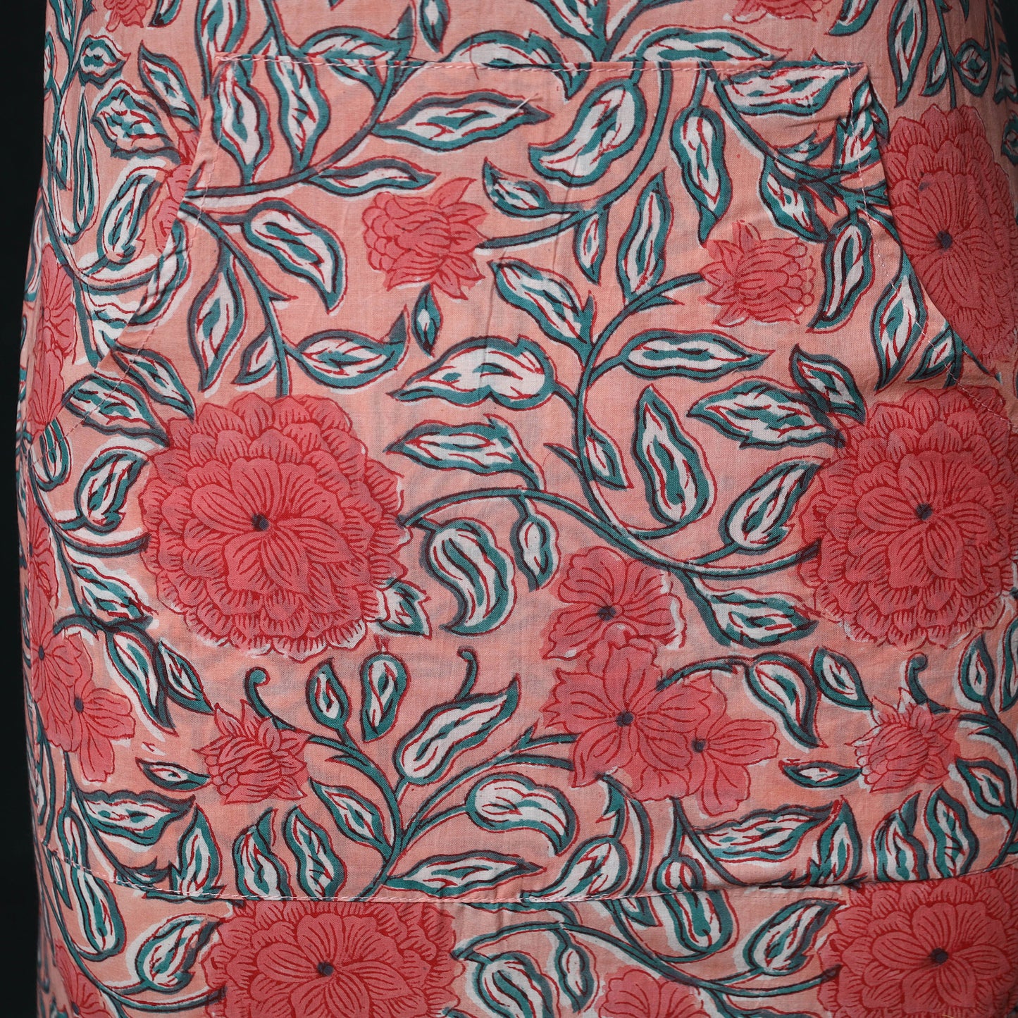 Peach - Sanganeri Hand Block Print Cotton Apron with Pocket 35