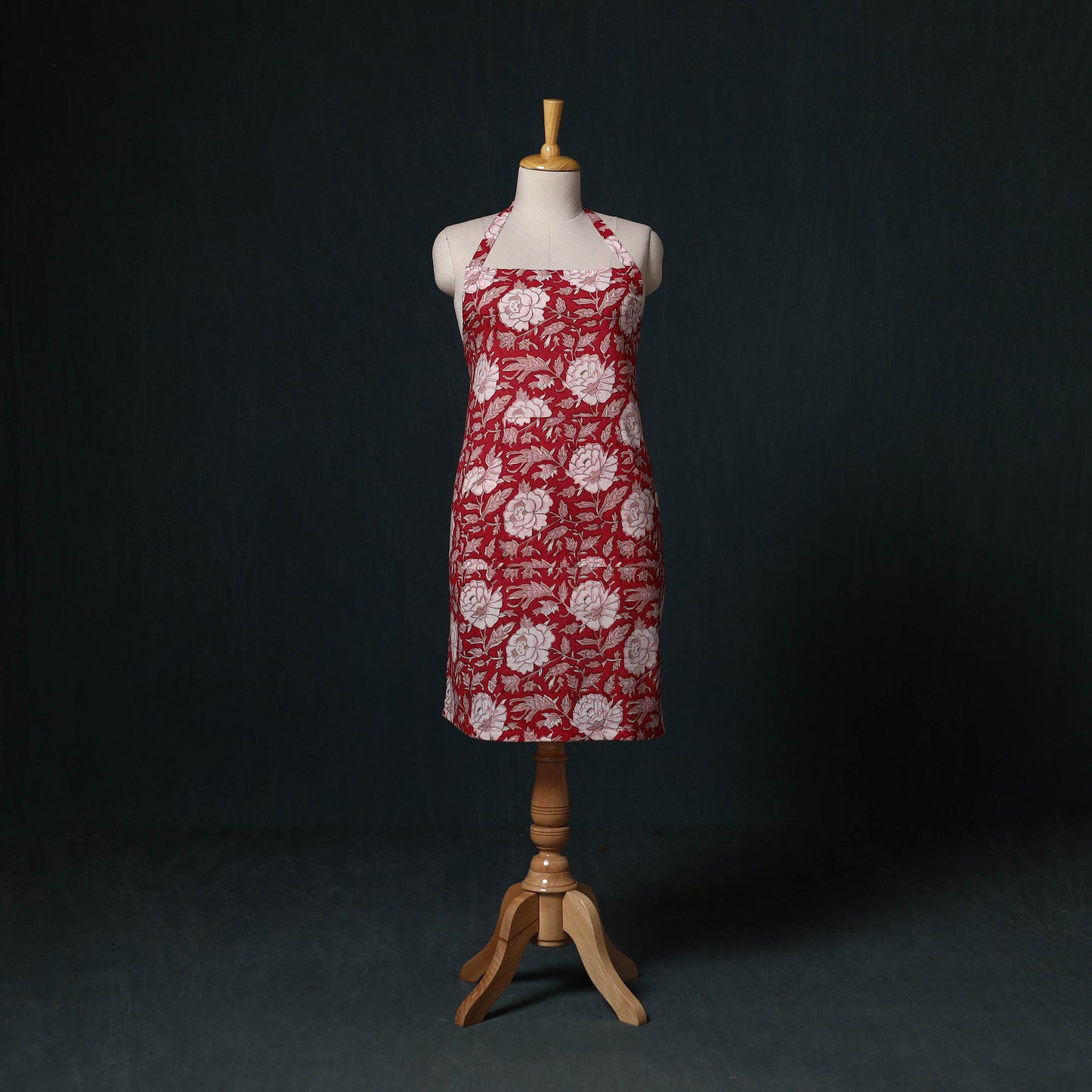 Red - Sanganeri Hand Block Print Cotton Apron with Pocket 36