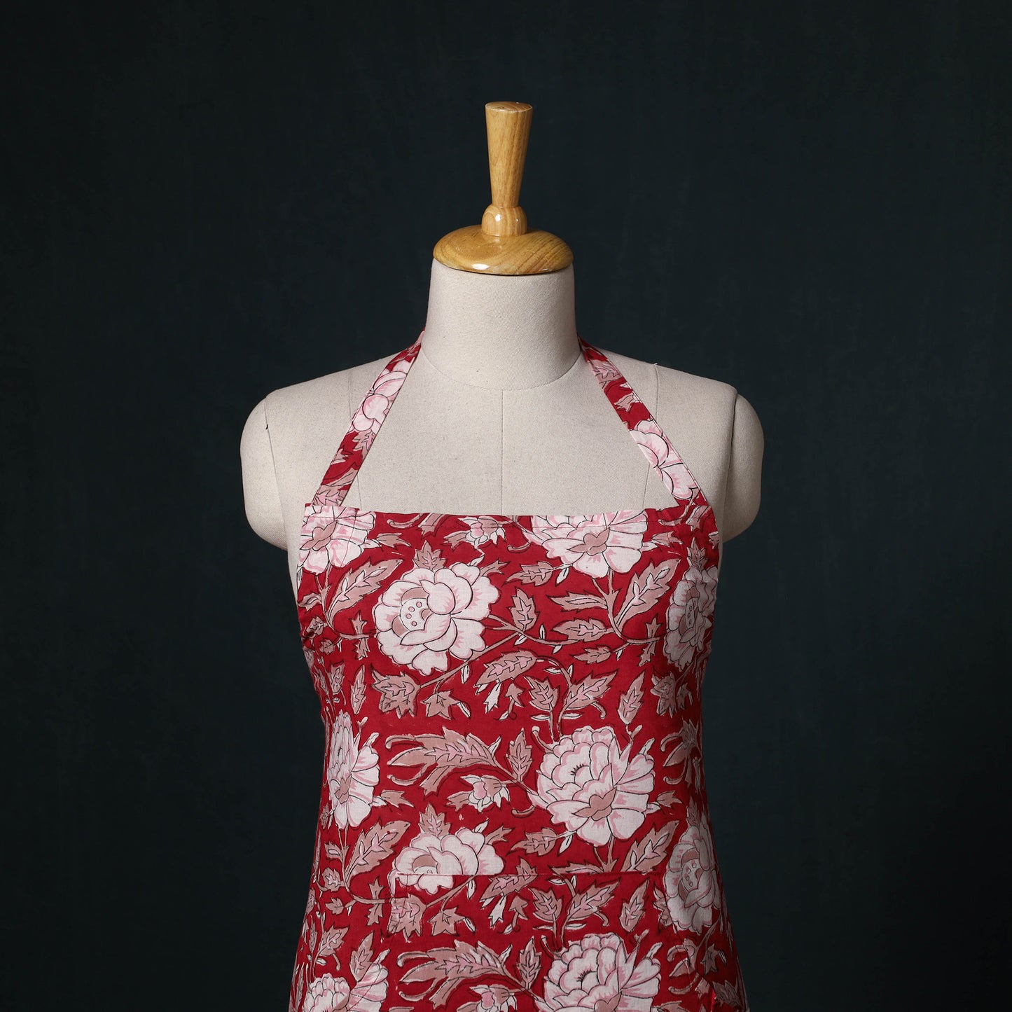 Red - Sanganeri Hand Block Print Cotton Apron with Pocket 36