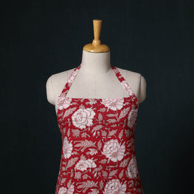 Red - Sanganeri Hand Block Print Cotton Apron with Pocket 36