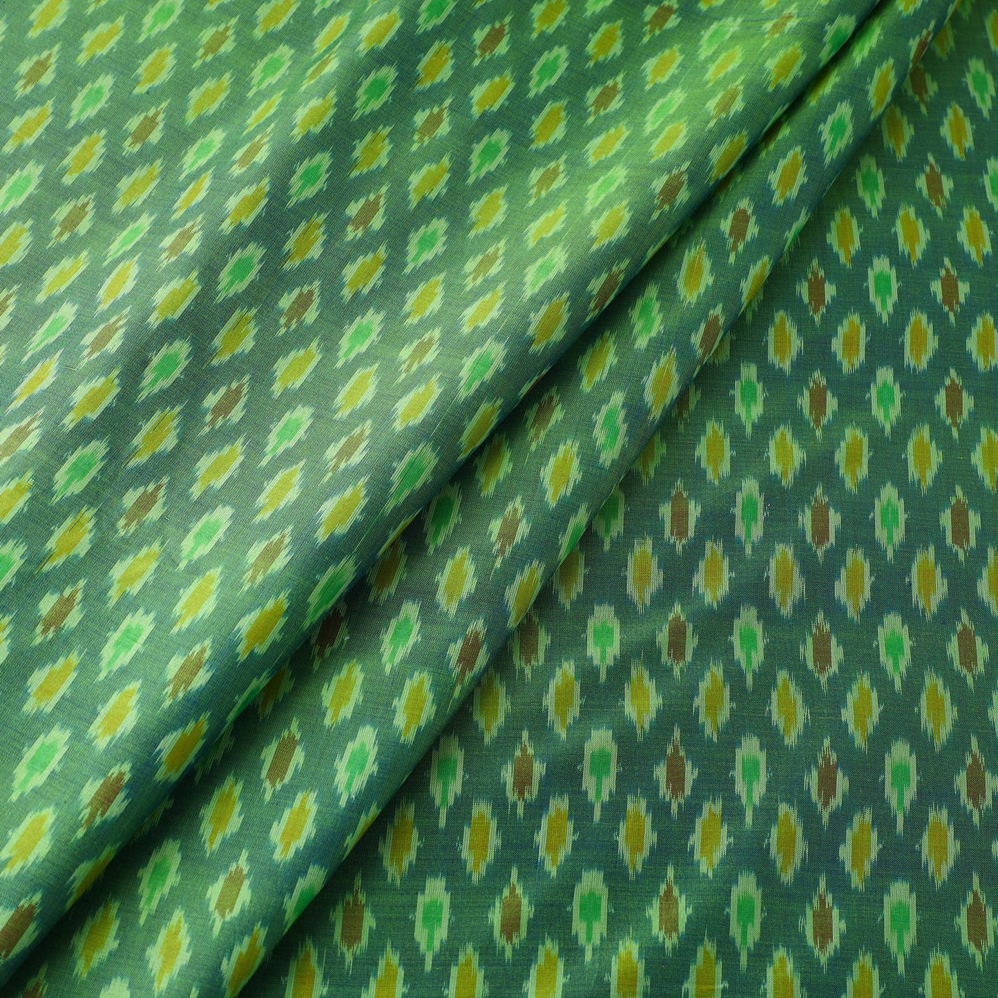 Green - Sico Silk Cotton Handwoven Pochampally Ikat Fabric 08