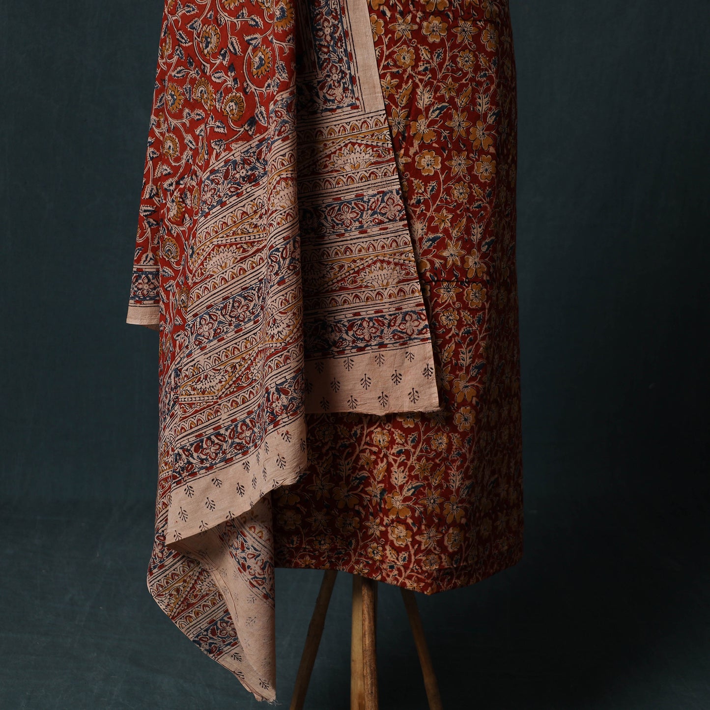 Pedana Hand Block Print Natural Dyed Cotton Kalamkari 2pc Unstitched Dress Material Kurta Set 12