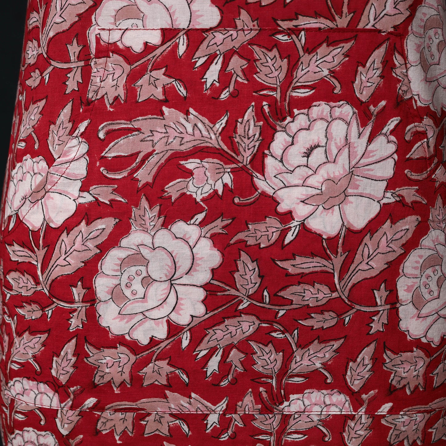 Red - Sanganeri Hand Block Print Cotton Apron with Pocket 36