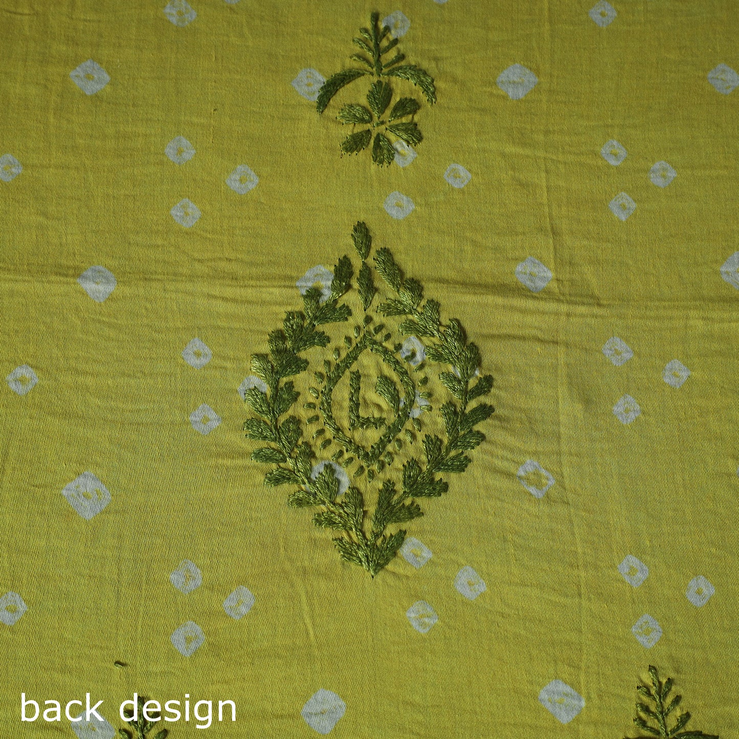 Lucknowi Chikankari Hand Embroidered Bandhani Cotton Unstitched Kurta Material (2.5M) 12
