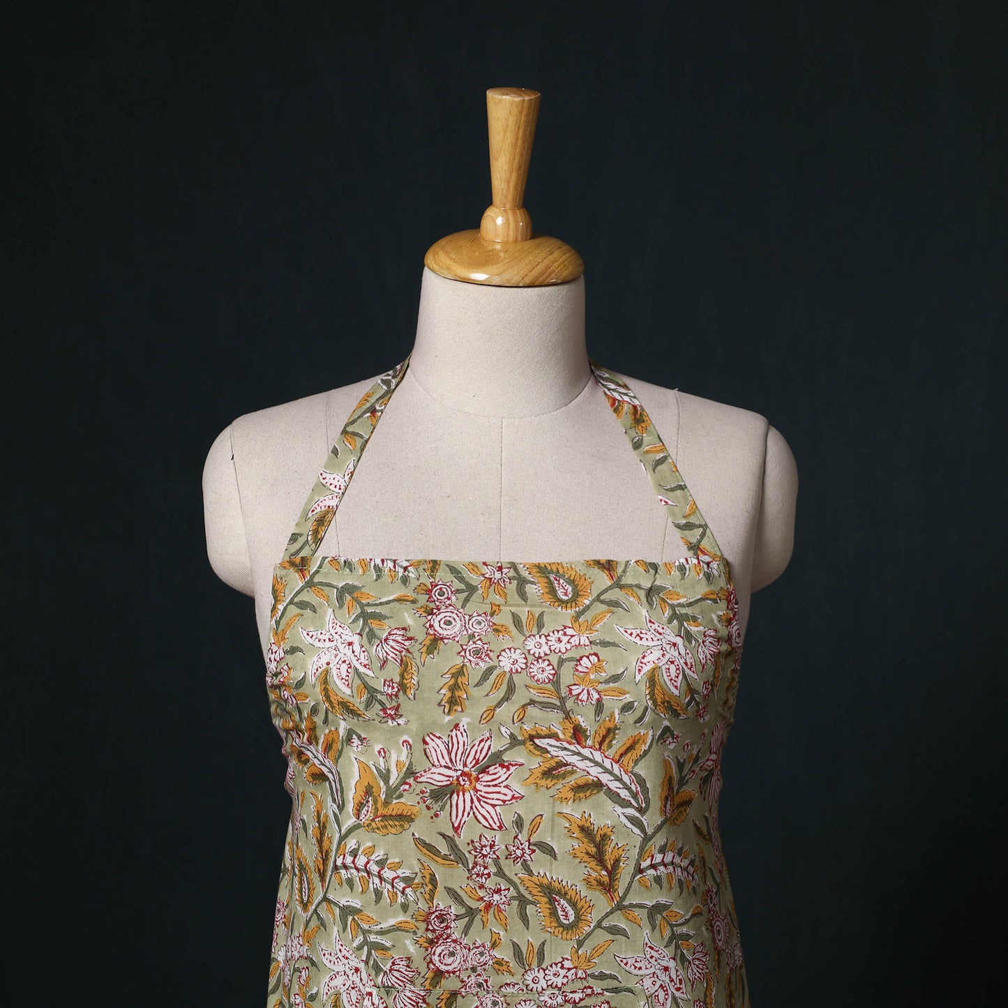 Green - Sanganeri Hand Block Print Cotton Apron with Pocket 37