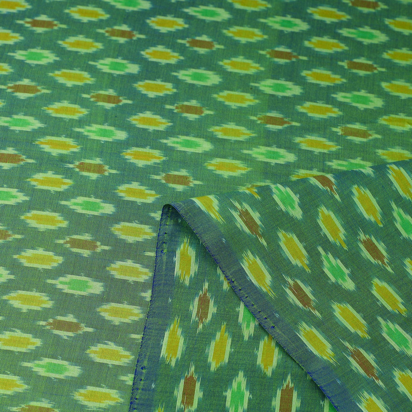 Green - Sico Silk Cotton Handwoven Pochampally Ikat Fabric 08