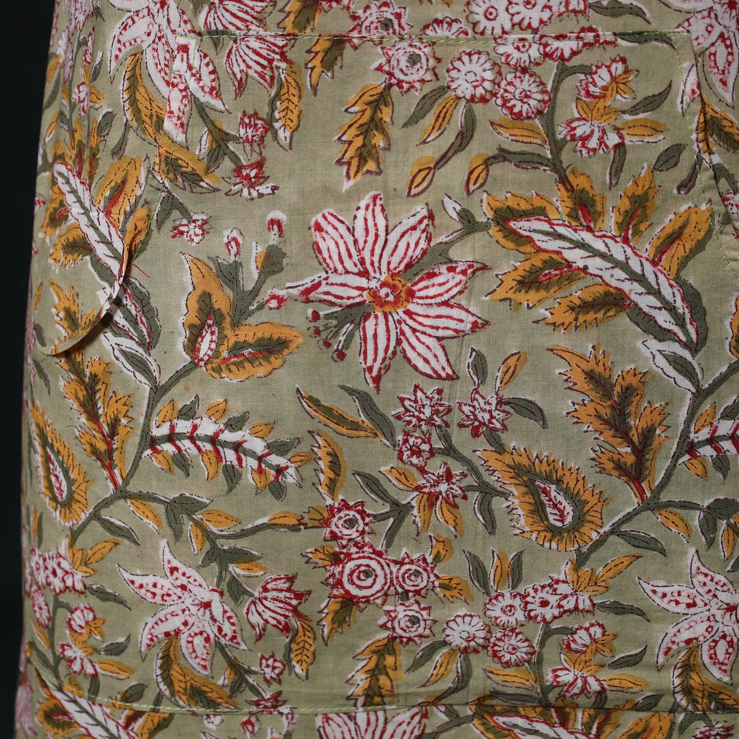 Green - Sanganeri Hand Block Print Cotton Apron with Pocket 37