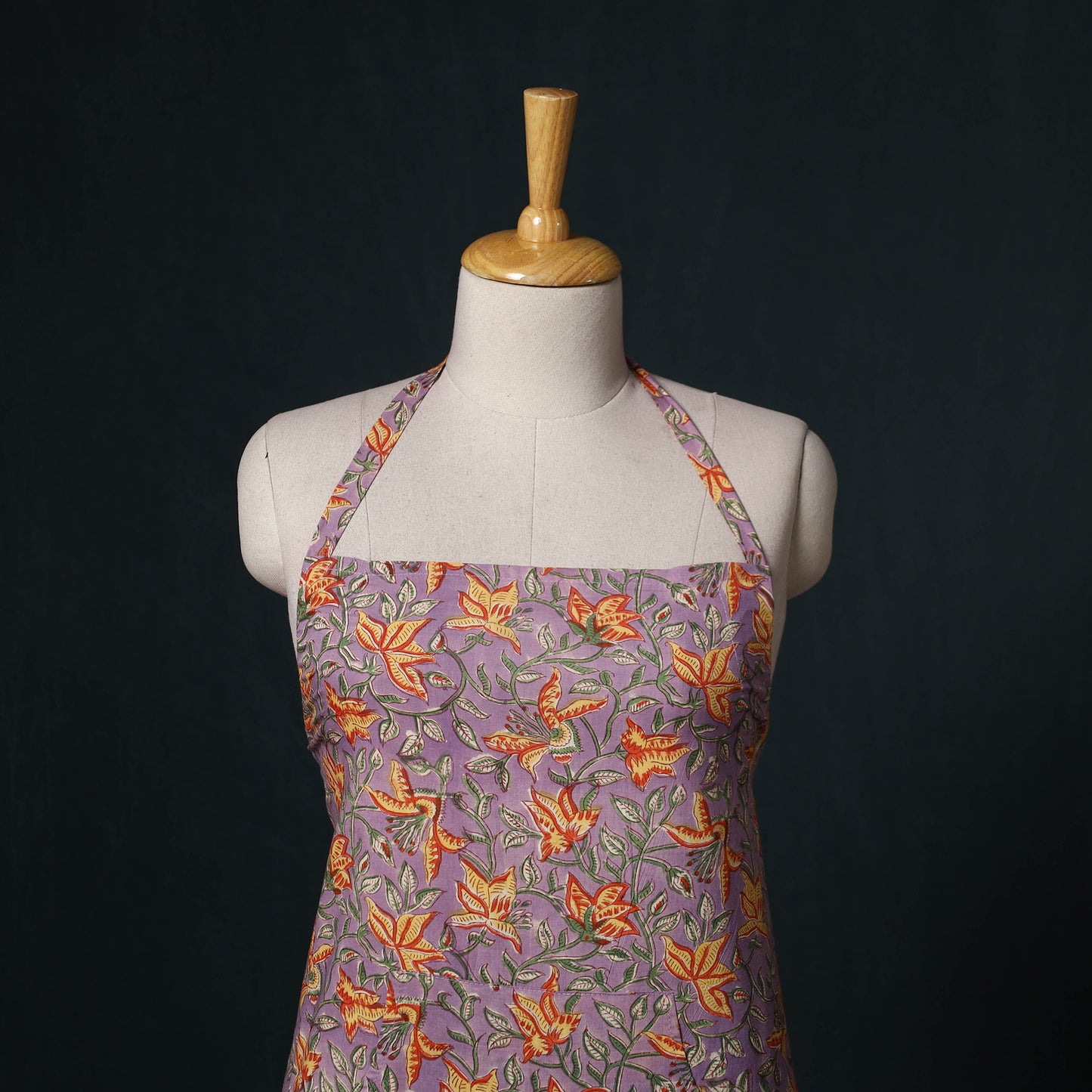 Purple - Sanganeri Hand Block Print Cotton Apron with Pocket 38