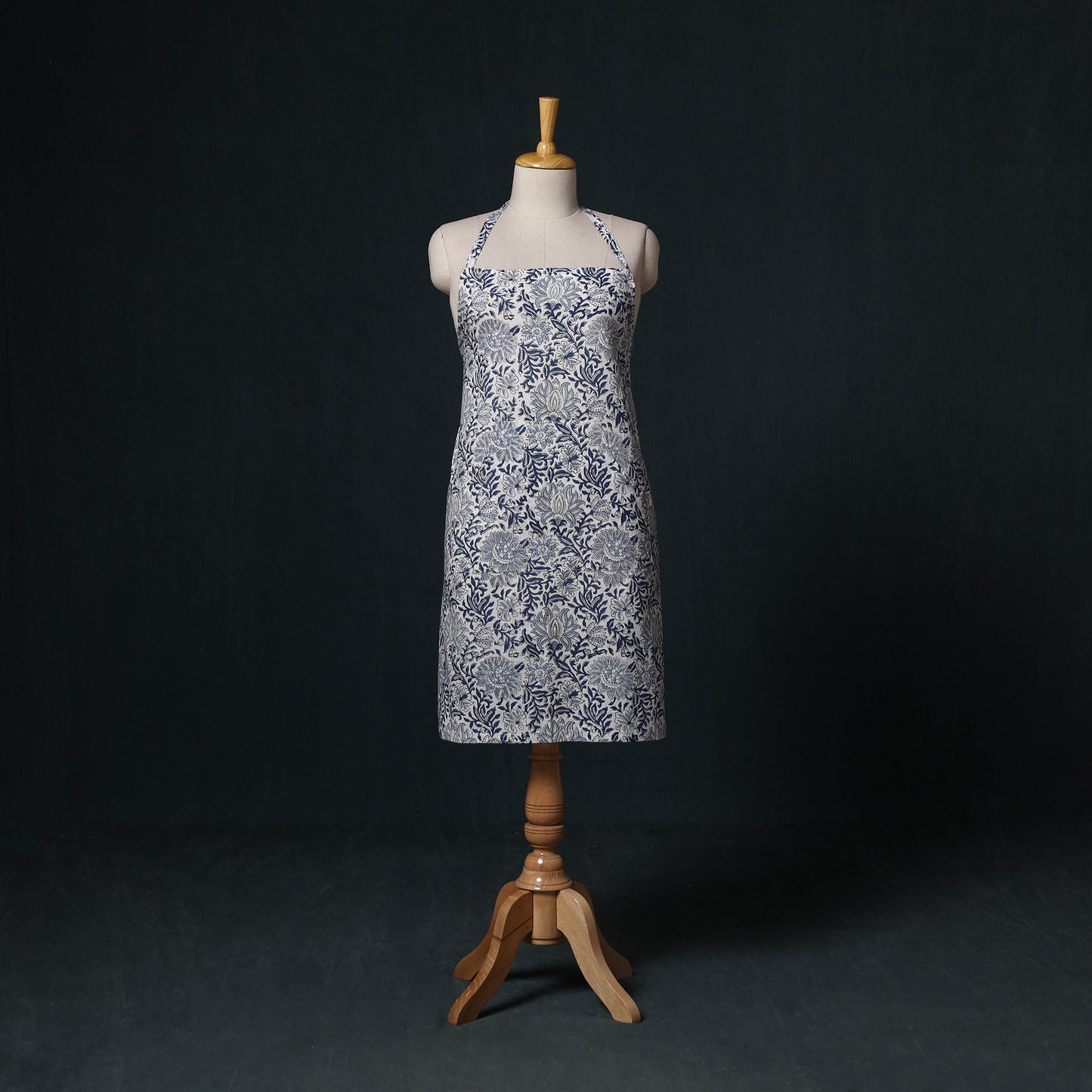 Blue - Sanganeri Hand Block Print Cotton Apron with Pocket 39