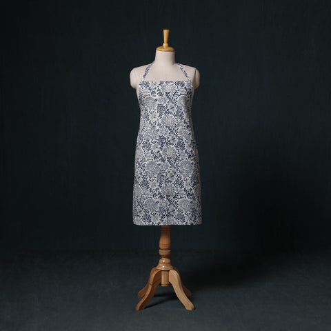 Blue - Sanganeri Hand Block Print Cotton Apron with Pocket 39