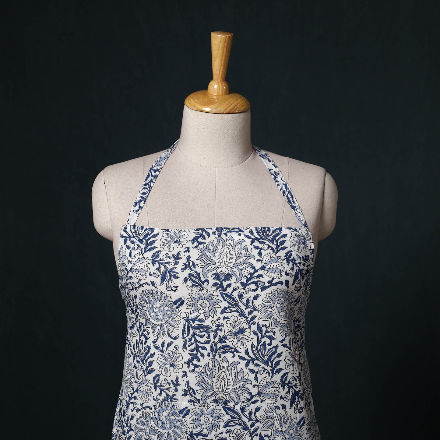 Blue - Sanganeri Hand Block Print Cotton Apron with Pocket 39