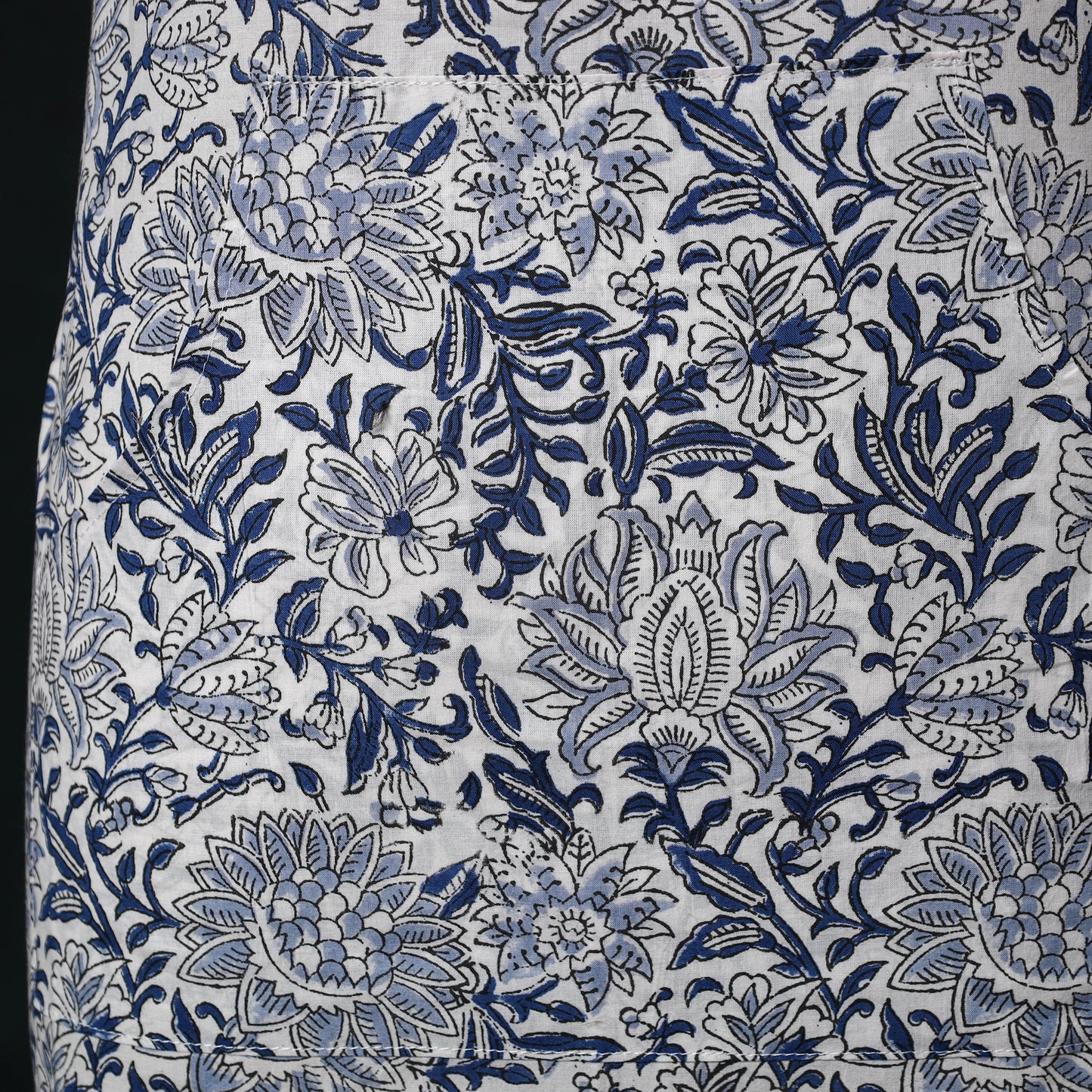 Blue - Sanganeri Hand Block Print Cotton Apron with Pocket 39