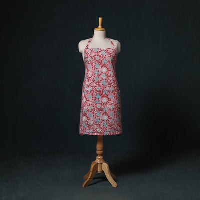 Pink - Sanganeri Hand Block Print Cotton Apron with Pocket 40