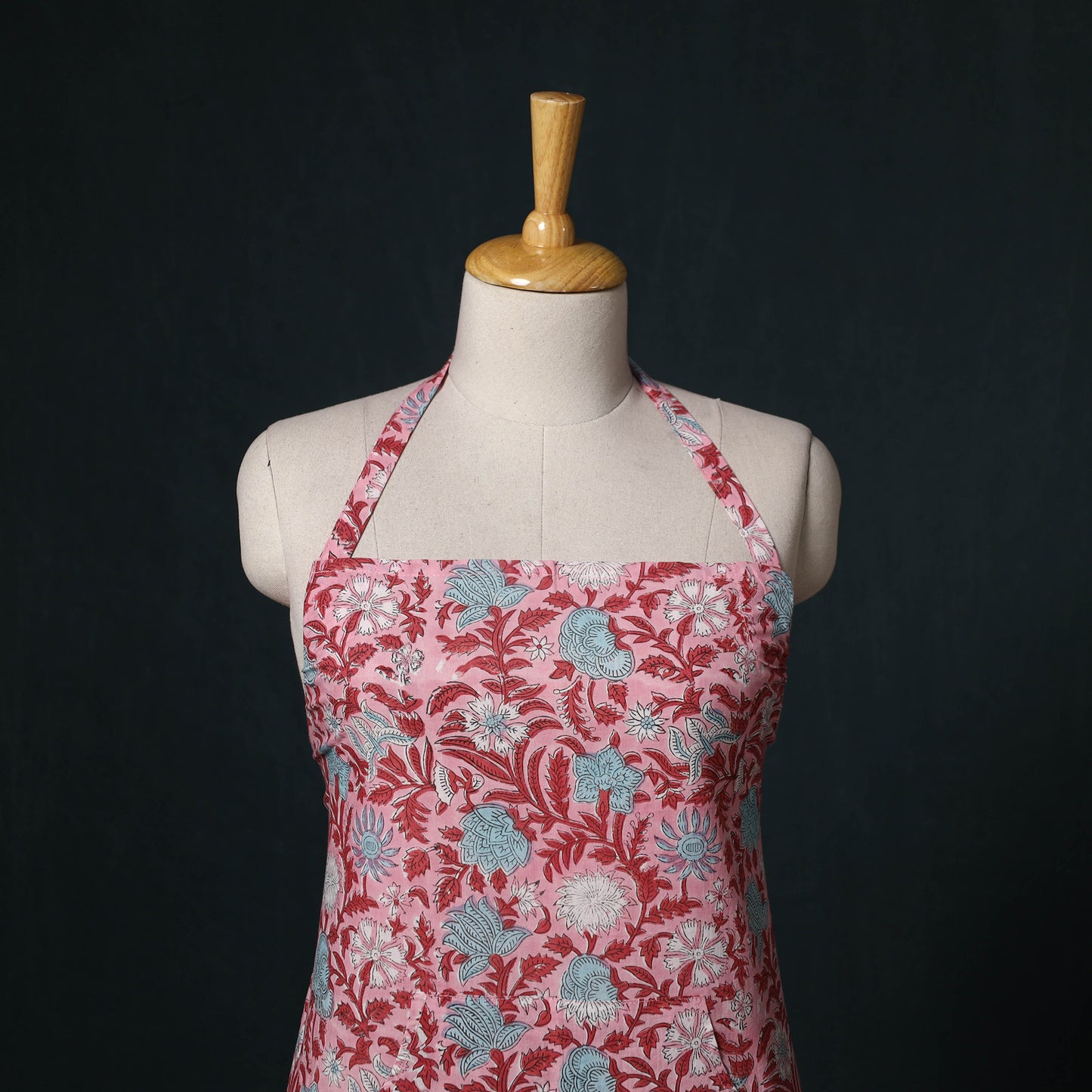 Pink - Sanganeri Hand Block Print Cotton Apron with Pocket 40