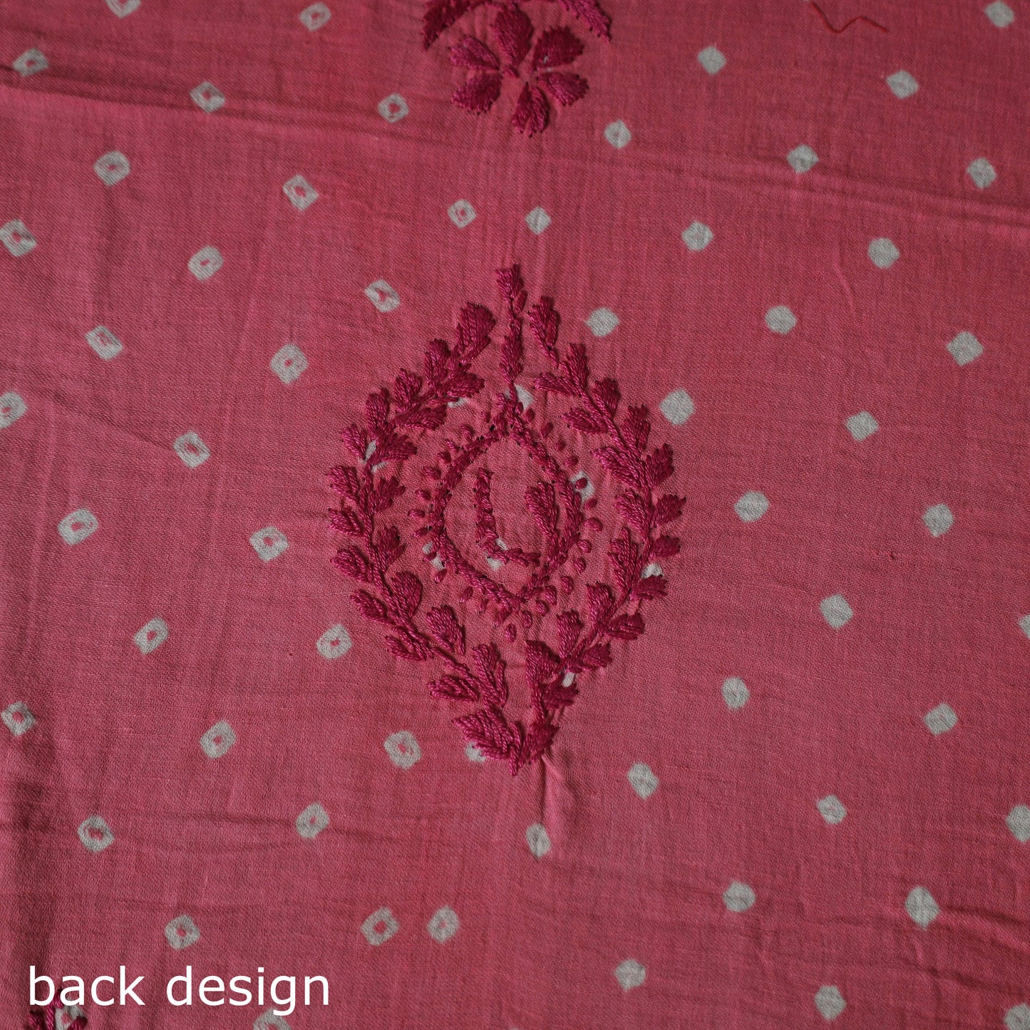 Lucknowi Chikankari Hand Embroidered Bandhani Cotton Unstitched Kurta Material (2.5M) 15