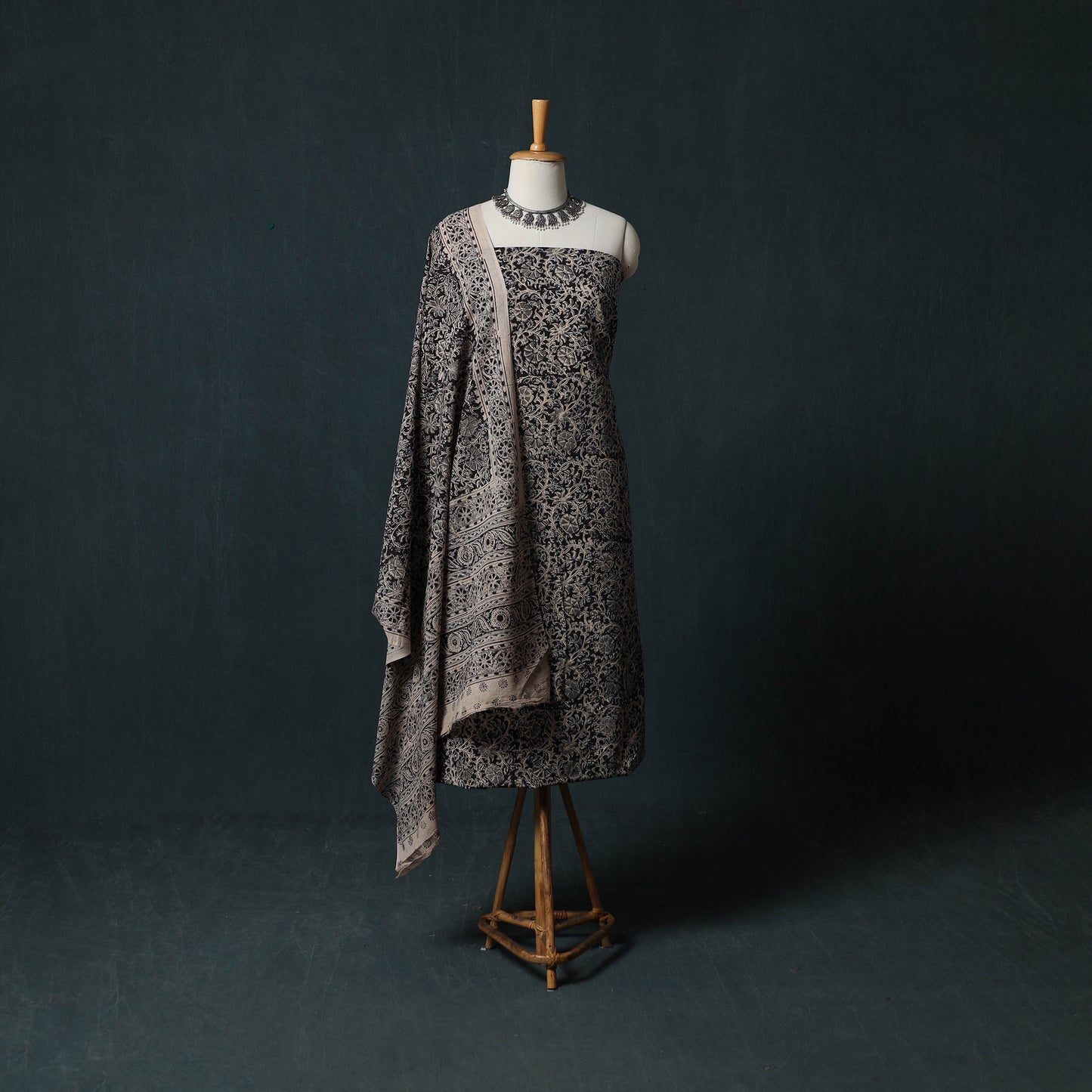 Pedana Hand Block Print Natural Dyed Cotton Kalamkari 2pc Unstitched Dress Material Kurta Set 16