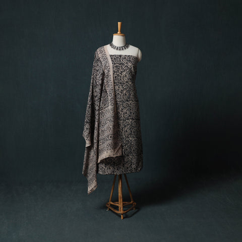 Black - Pedana Hand Block Print Natural Dyed Cotton Kalamkari 2pc Unstitched Dress Material Kurta Set 16