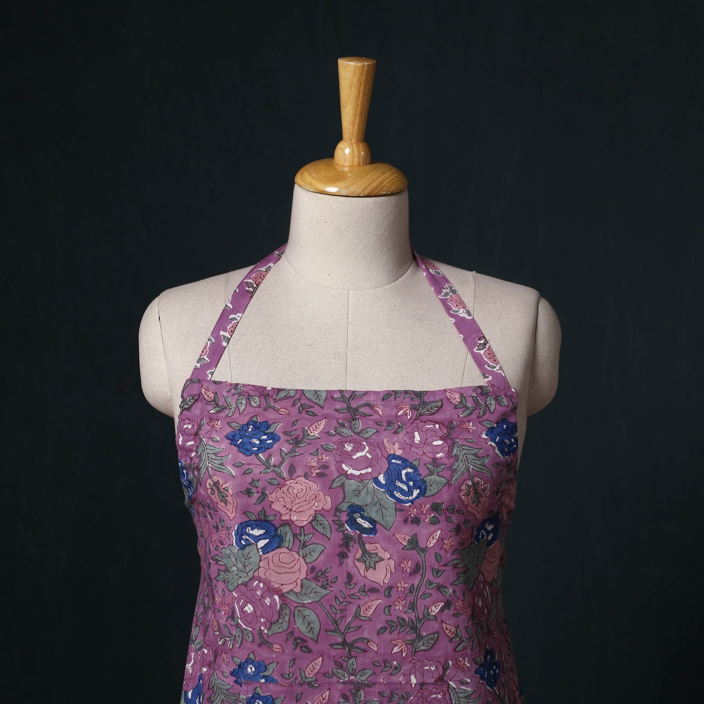 Purple - Sanganeri Hand Block Print Cotton Apron with Pocket 41