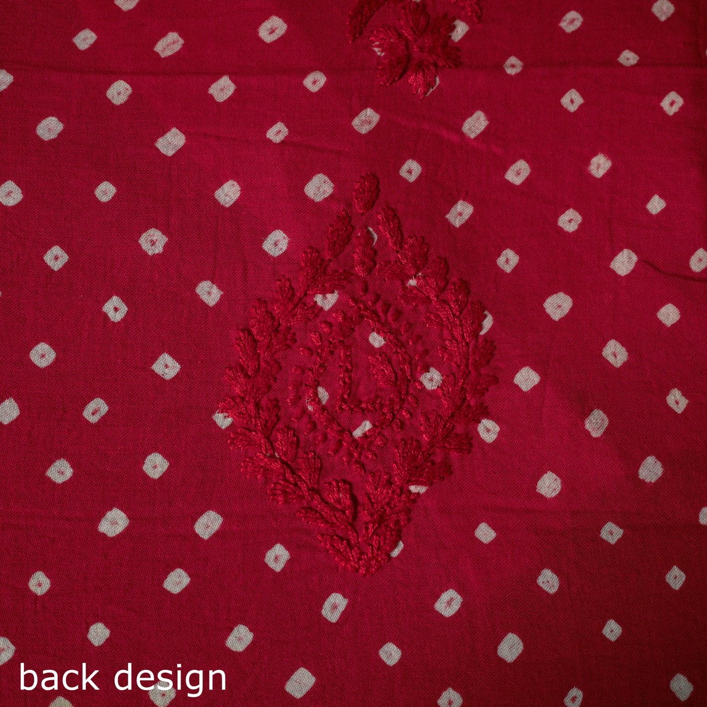 Lucknowi Chikankari Hand Embroidered Bandhani Cotton Unstitched Kurta Material (2.5M) 13