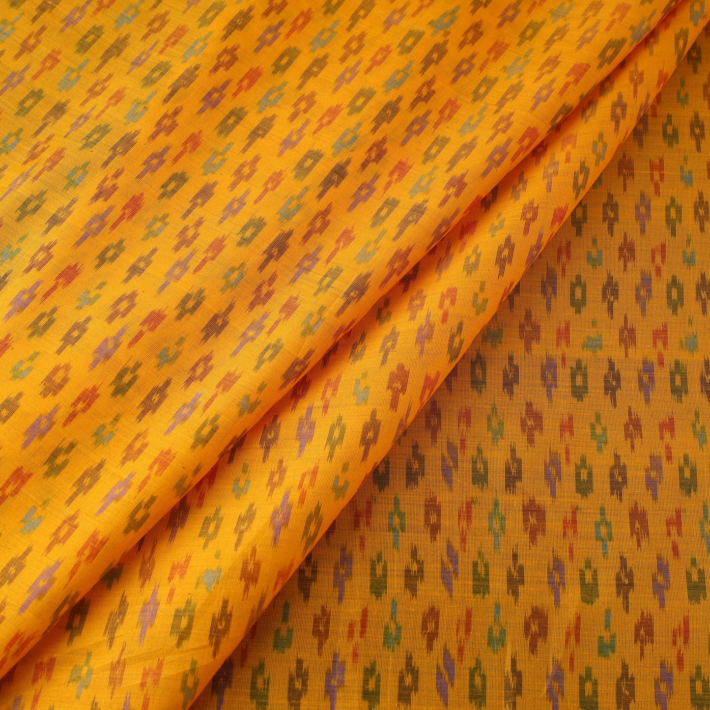 Yellow - Sico Silk Cotton Handwoven Pochampally Ikat Fabric 12