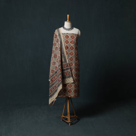 Pedana Hand Block Print Natural Dyed Cotton Kalamkari 2pc Unstitched Dress Material Kurta Set 17