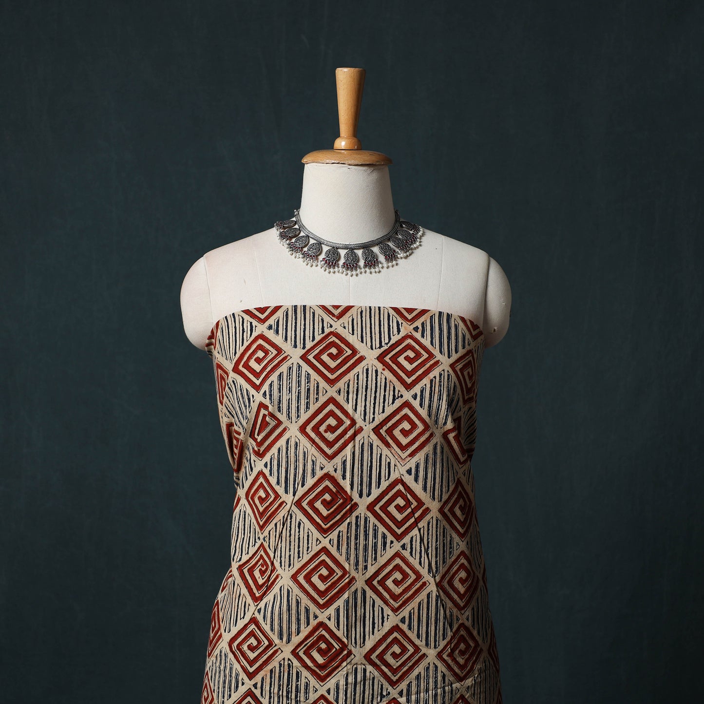 Pedana Hand Block Print Natural Dyed Cotton Kalamkari 2pc Unstitched Dress Material Kurta Set 17