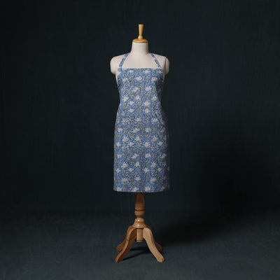 Blue - Sanganeri Hand Block Print Cotton Apron with Pocket 43
