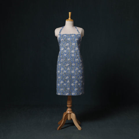 Blue - Sanganeri Hand Block Print Cotton Apron with Pocket 43