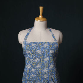 Blue - Sanganeri Hand Block Print Cotton Apron with Pocket 43