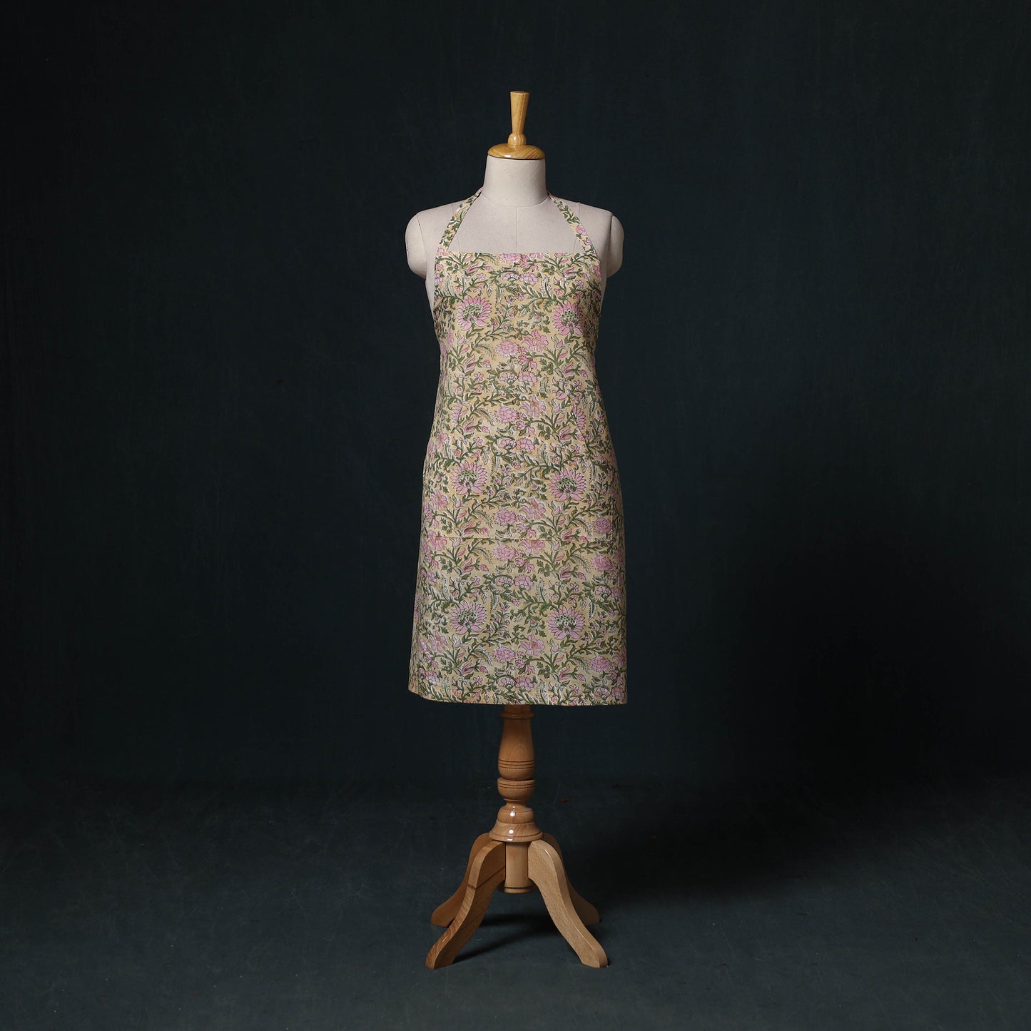 Yellow - Sanganeri Hand Block Print Cotton Apron with Pocket 44