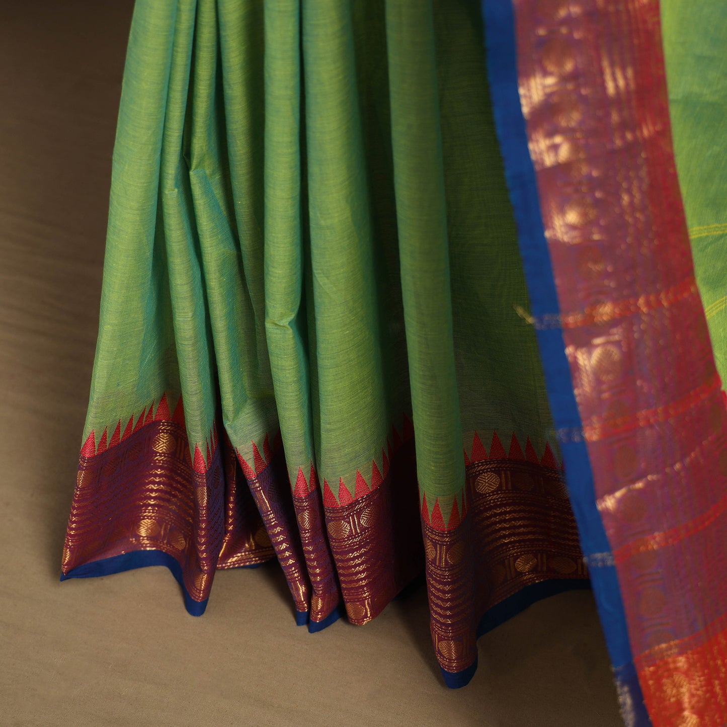 Green Kandangi Chettinad Cotton Saree with Border