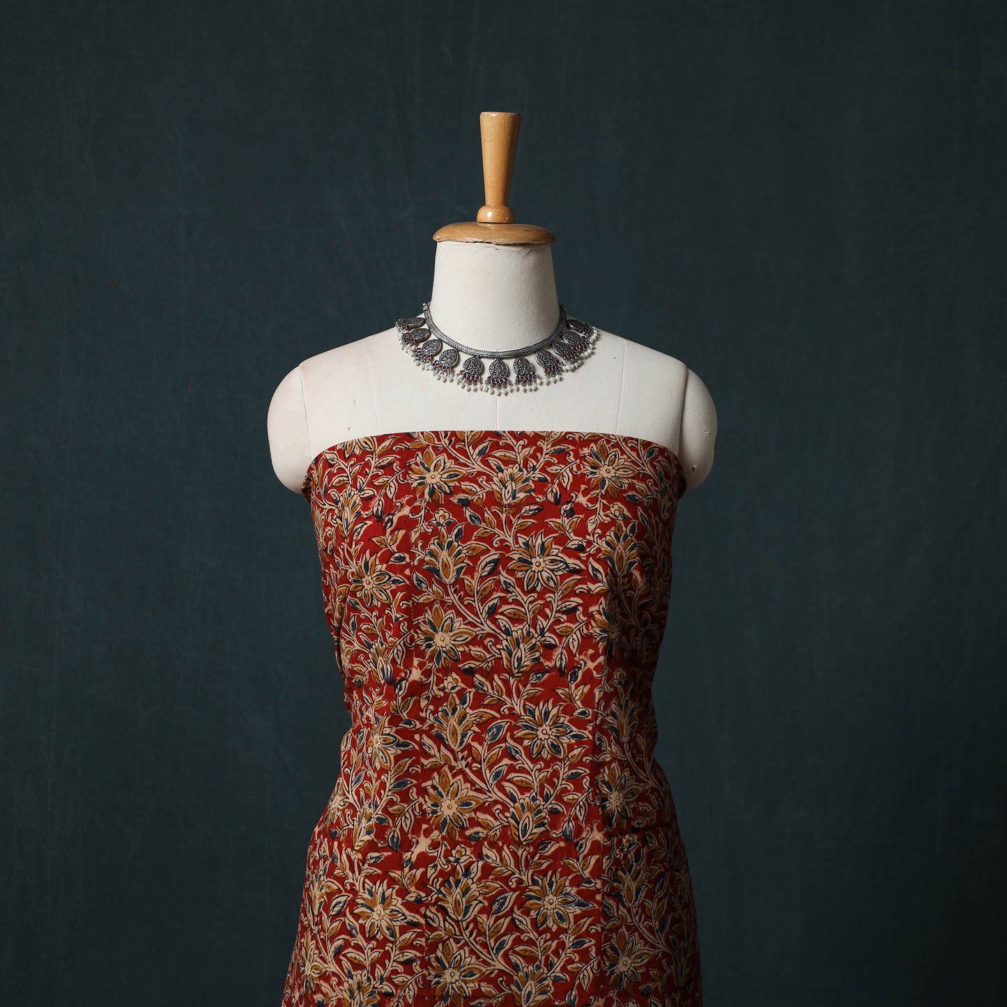 Pedana Hand Block Print Natural Dyed Cotton Kalamkari 2pc Unstitched Dress Material Kurta Set 18