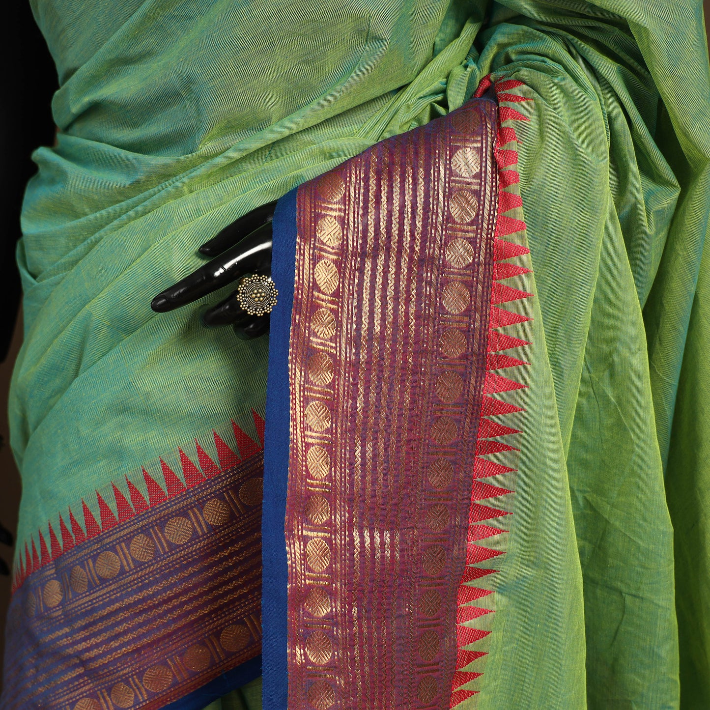 Green Kandangi Chettinad Cotton Saree with Border