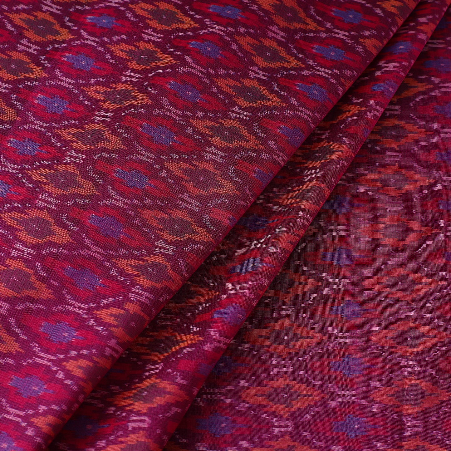 Pink - Pure Sico Silk Cotton Handwoven Pochampally Ikat Fabric 14