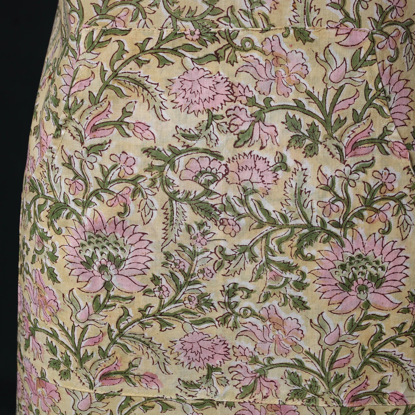 Yellow - Sanganeri Hand Block Print Cotton Apron with Pocket 44