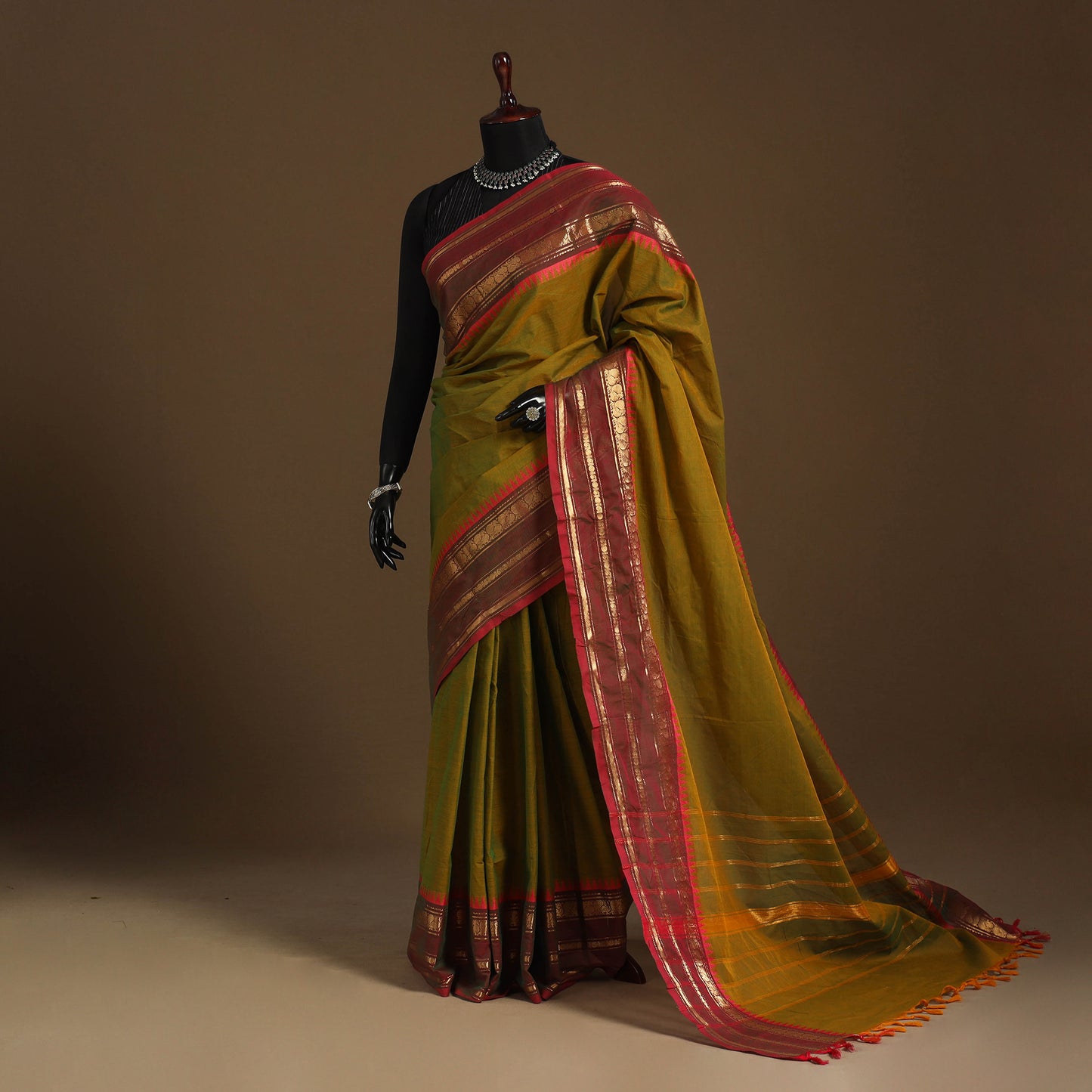 Brown Kandangi Chettinad Cotton Saree with Border