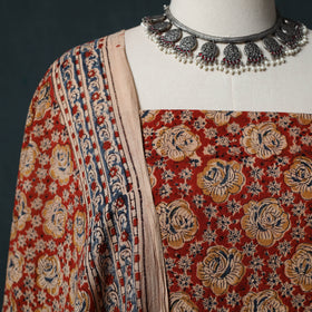 Pedana Hand Block Print Natural Dyed Cotton Kalamkari 2pc Unstitched Dress Material Kurta Set 19