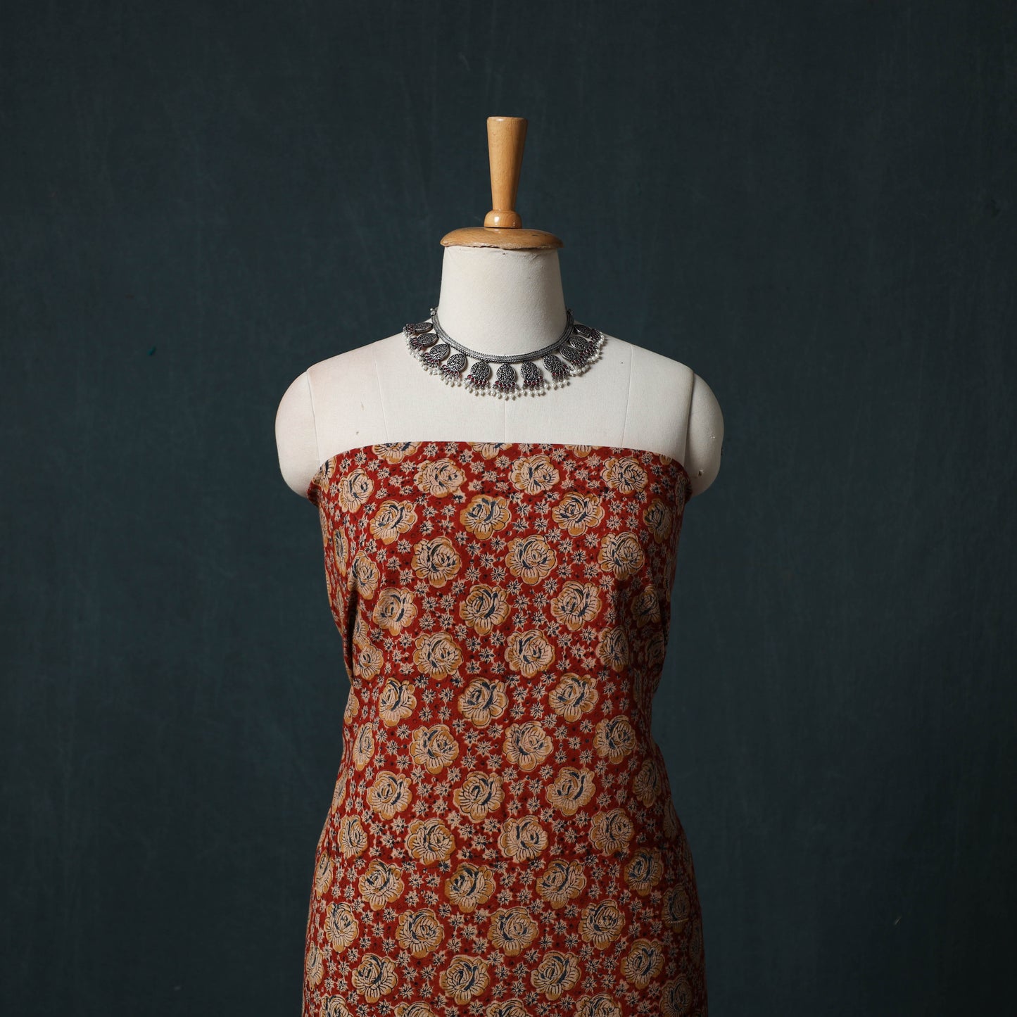 Pedana Hand Block Print Natural Dyed Cotton Kalamkari 2pc Unstitched Dress Material Kurta Set 19