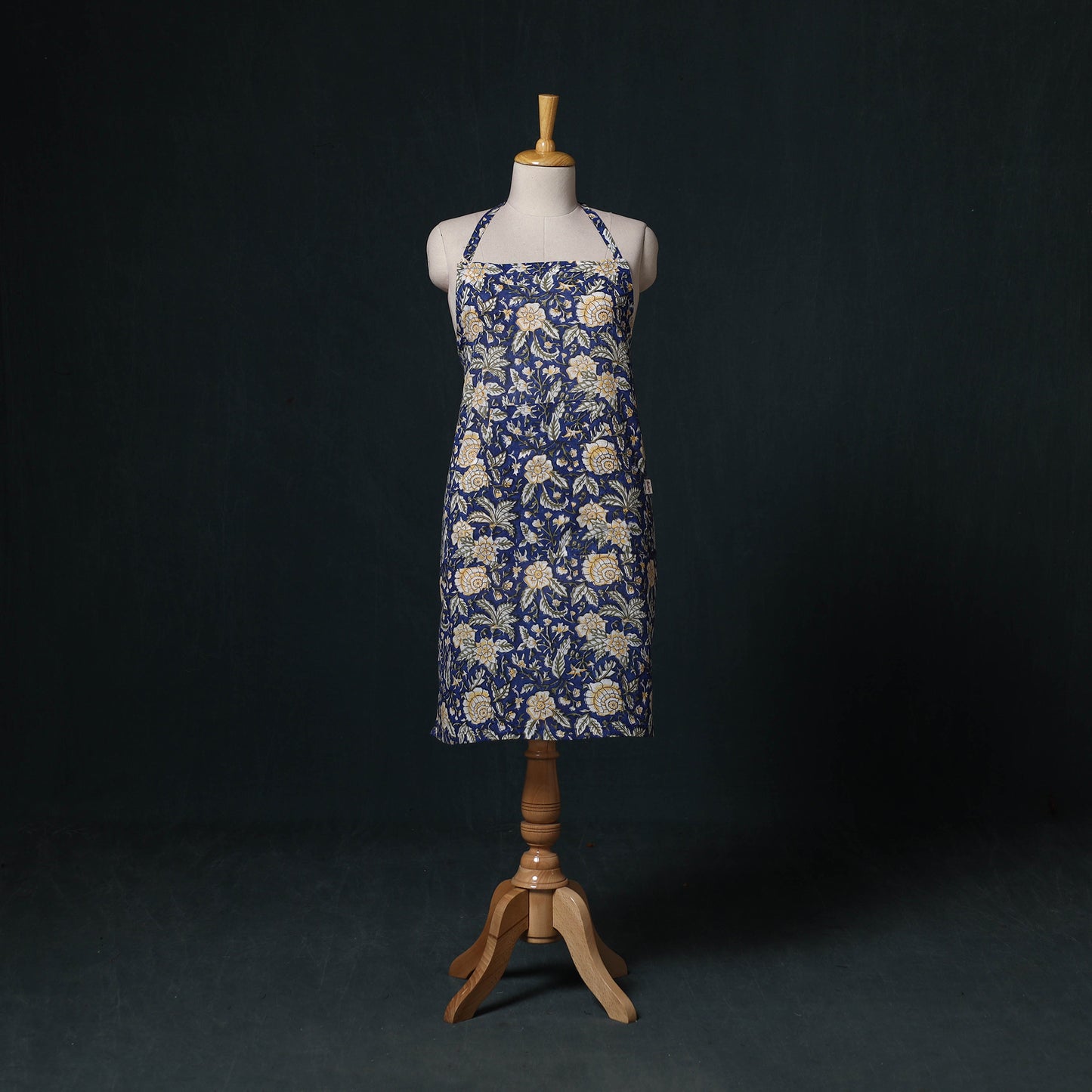 Blue - Sanganeri Hand Block Print Cotton Apron with Pocket 45