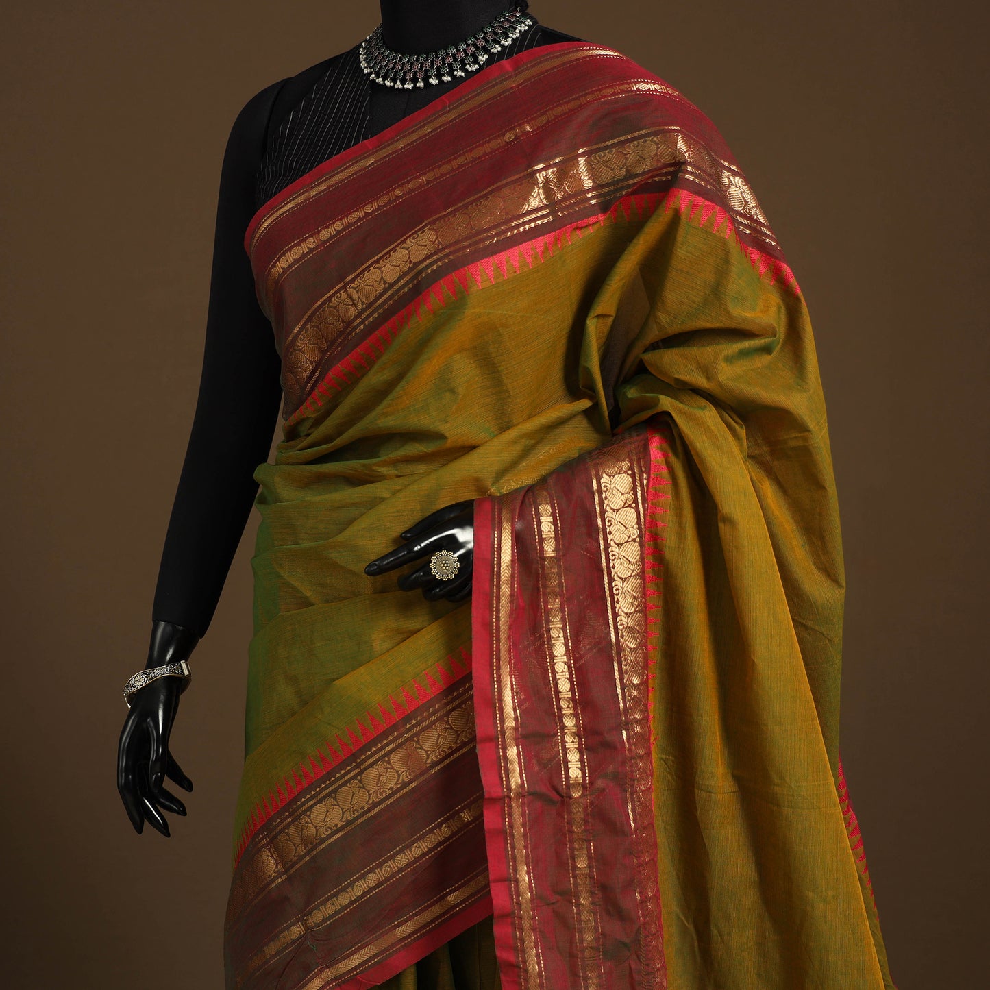 Brown Kandangi Chettinad Cotton Saree with Border