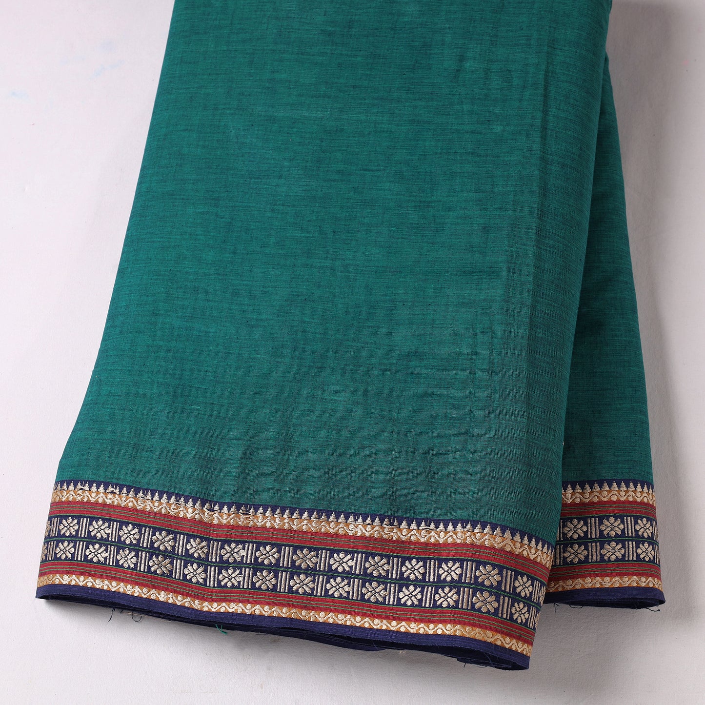 Green - Prewashed Dharwad Cotton Thread Border Fabric 04