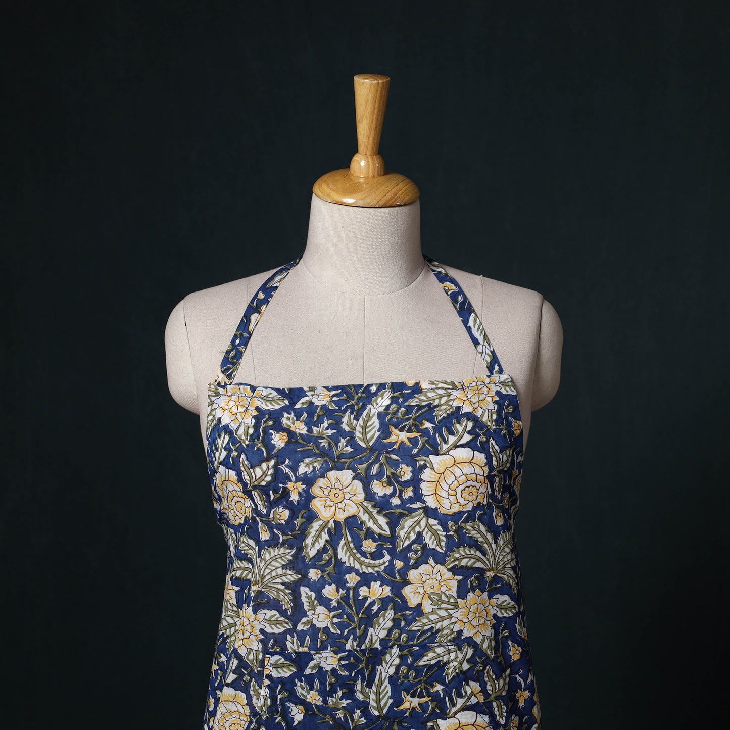 Blue - Sanganeri Hand Block Print Cotton Apron with Pocket 45