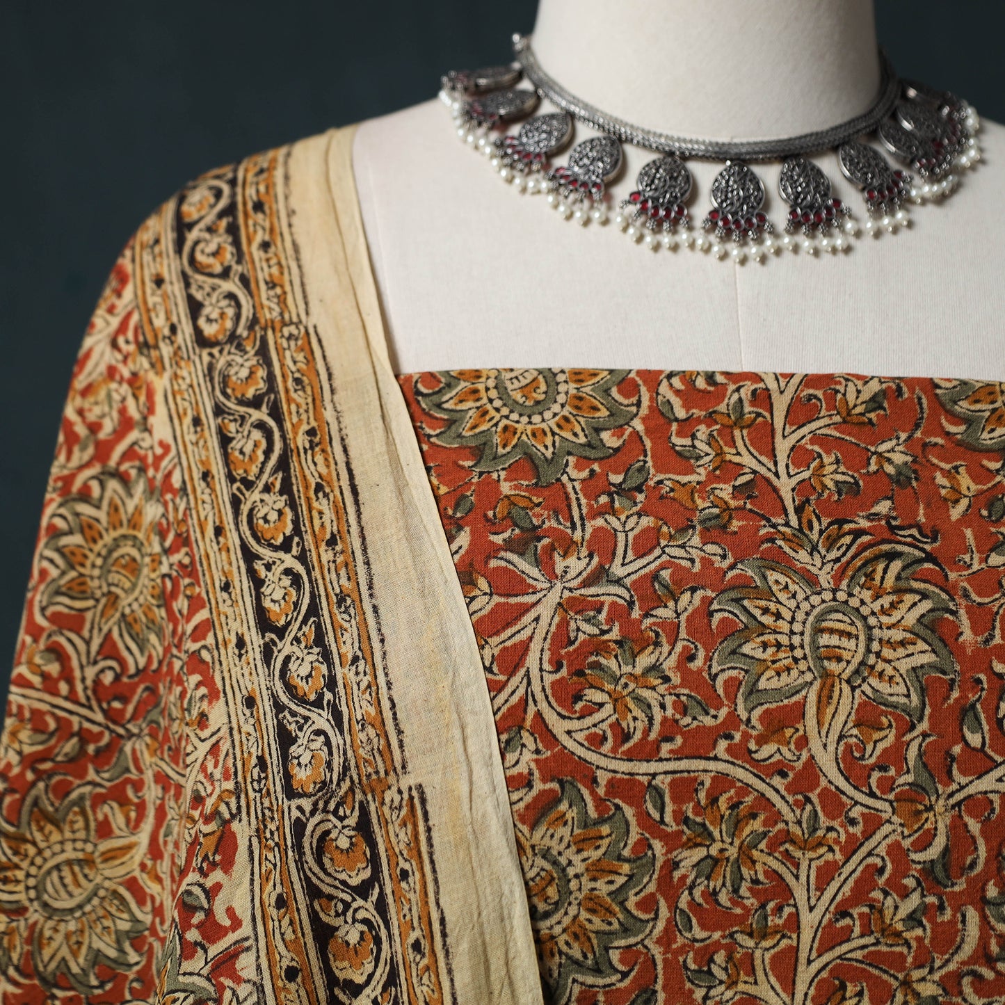Pedana Hand Block Print Natural Dyed Cotton Kalamkari 2pc Unstitched Dress Material Kurta Set 20